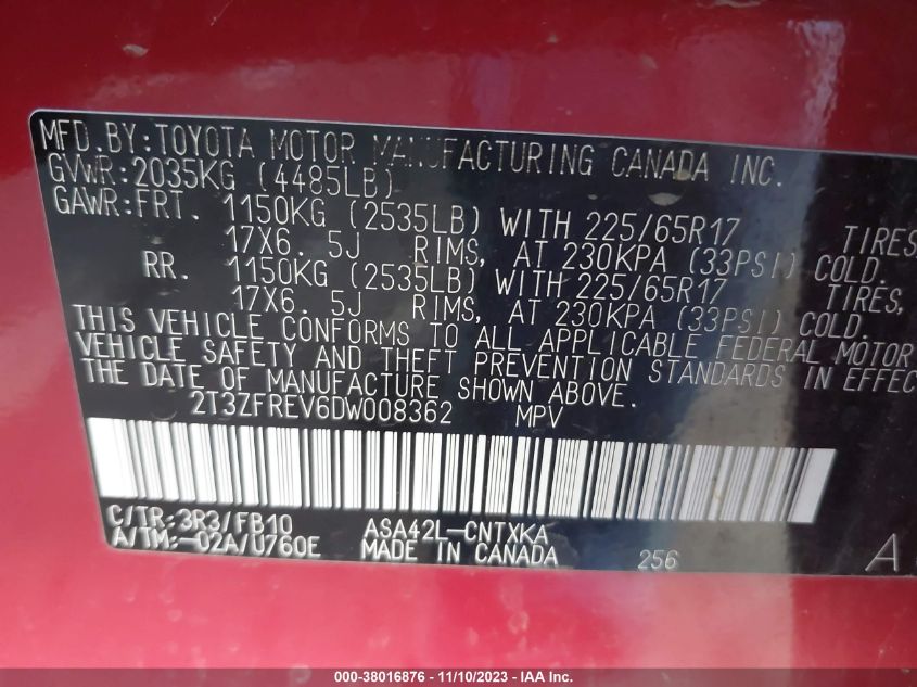 2013 TOYOTA RAV4 LE - 2T3ZFREV6DW008362