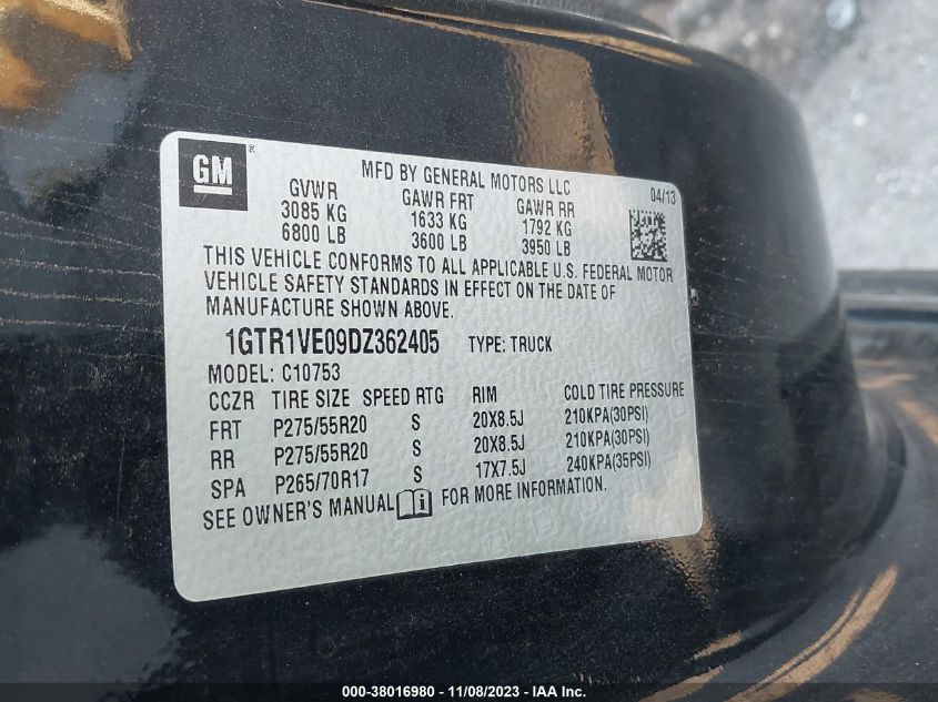 2013 GMC SIERRA 1500 SLE - 1GTR1VE09DZ362405