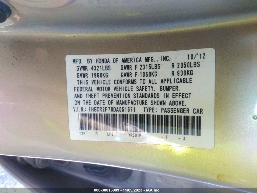 2013 HONDA ACCORD EX - 1HGCR2F78DA051671