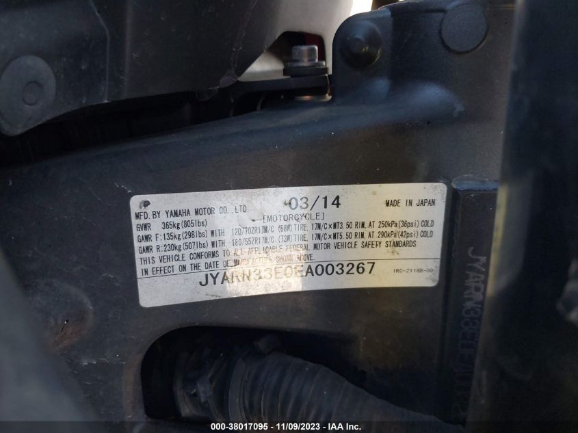 2014 YAMAHA FZ09 JYARN33E0EA003267