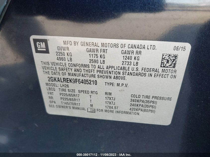 2015 GMC TERRAIN SLE - 2GKALREK9F6405210
