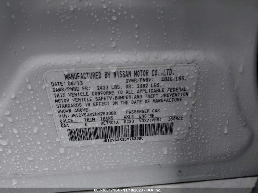 2013 INFINITI G37X X JN1CV6AR2DM763380