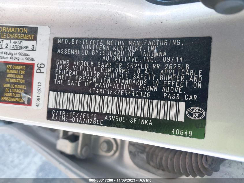 2014 TOYOTA CAMRY LE - 4T4BF1FK7ER440126
