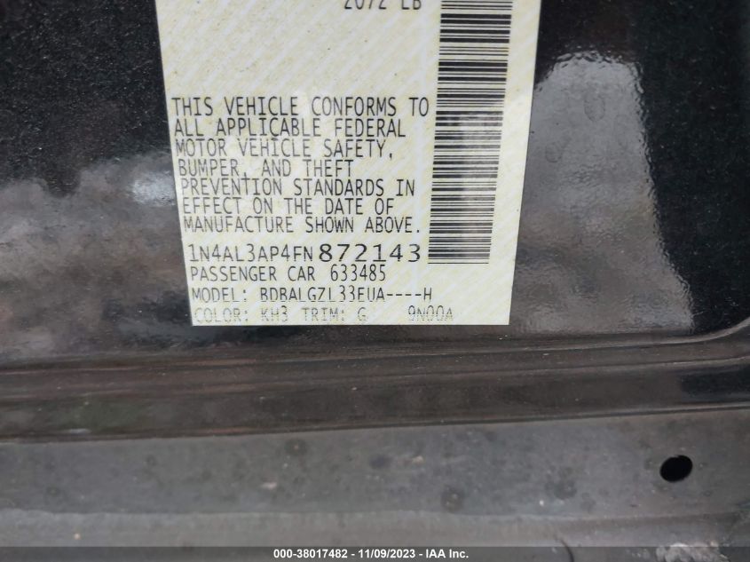 2015 NISSAN ALTIMA 2.5/S/SV/SL - 1N4AL3AP4FN872143