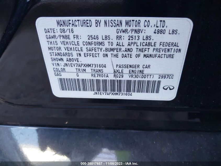 2017 INFINITI Q50 PREMIUM/SPORT/SE - JN1EV7APXHM731604