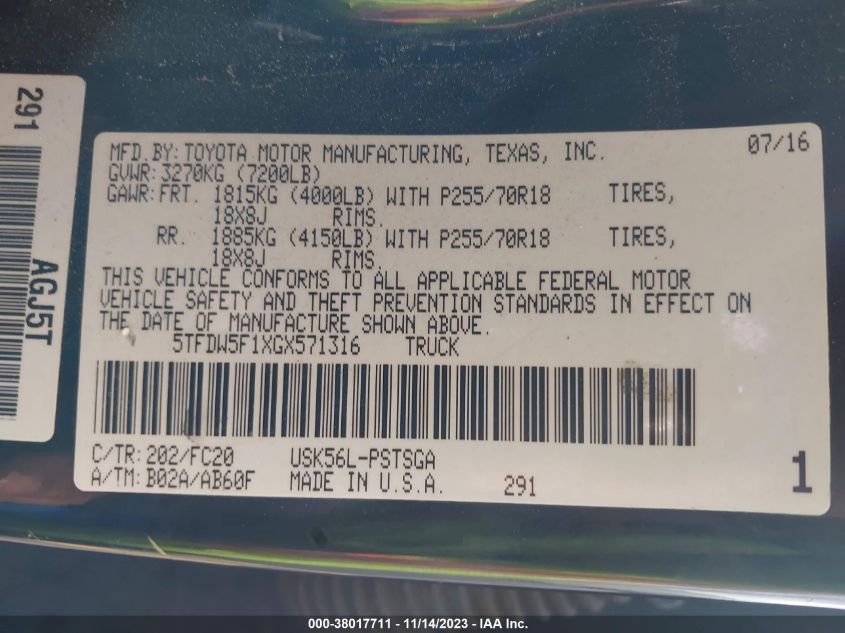 2016 TOYOTA TUNDRA CREWMAX SR5/TRD PRO - 5TFDW5F1XGX571316