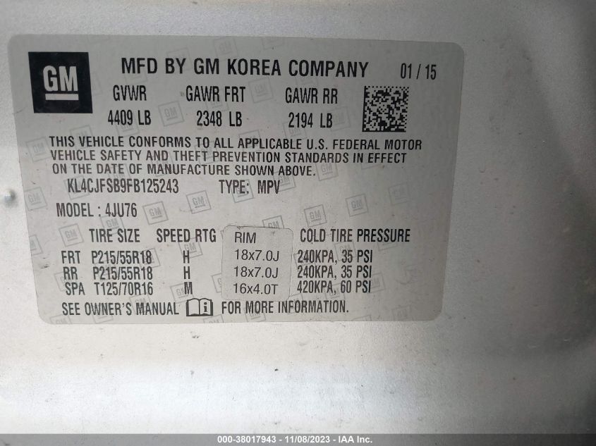2015 BUICK ENCORE CONVENIENCE - KL4CJFSB9FB125243