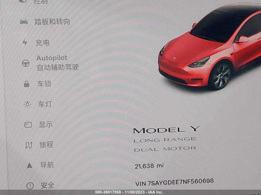 VIN 7SAYGDEE7NF560698 2022 TESLA MODEL Y