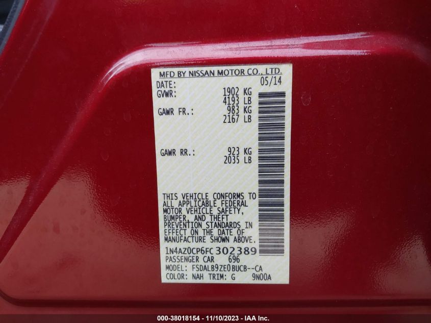 2015 NISSAN LEAF S/SV/SL - 1N4AZ0CP6FC302389