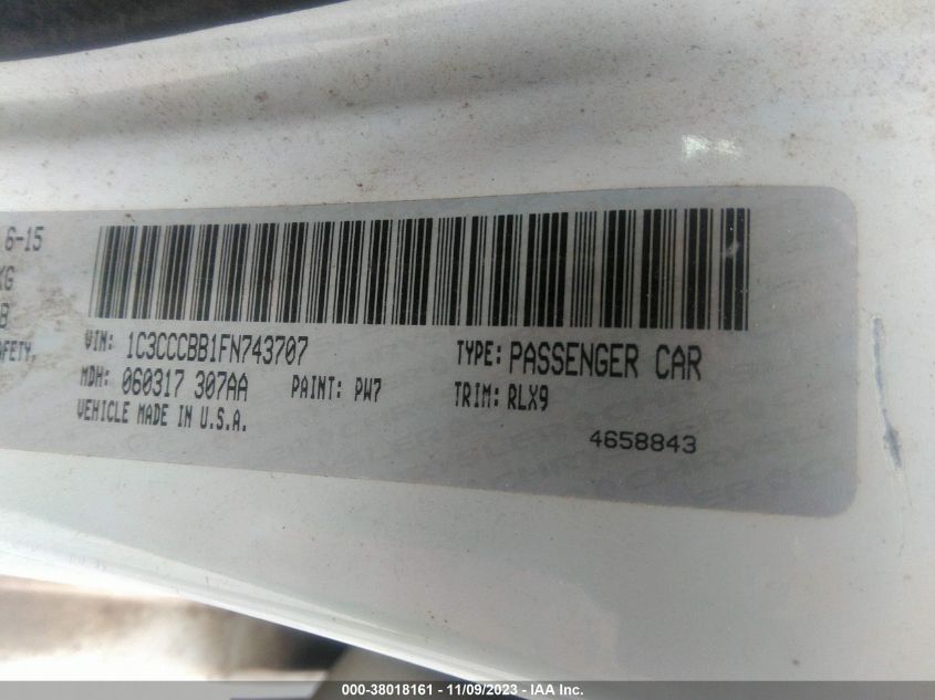 2015 CHRYSLER 200 S - 1C3CCCBB1FN743707