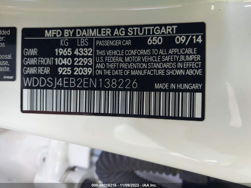 2014 MERCEDES-BENZ CLA 250 - WDDSJ4EB2EN138226