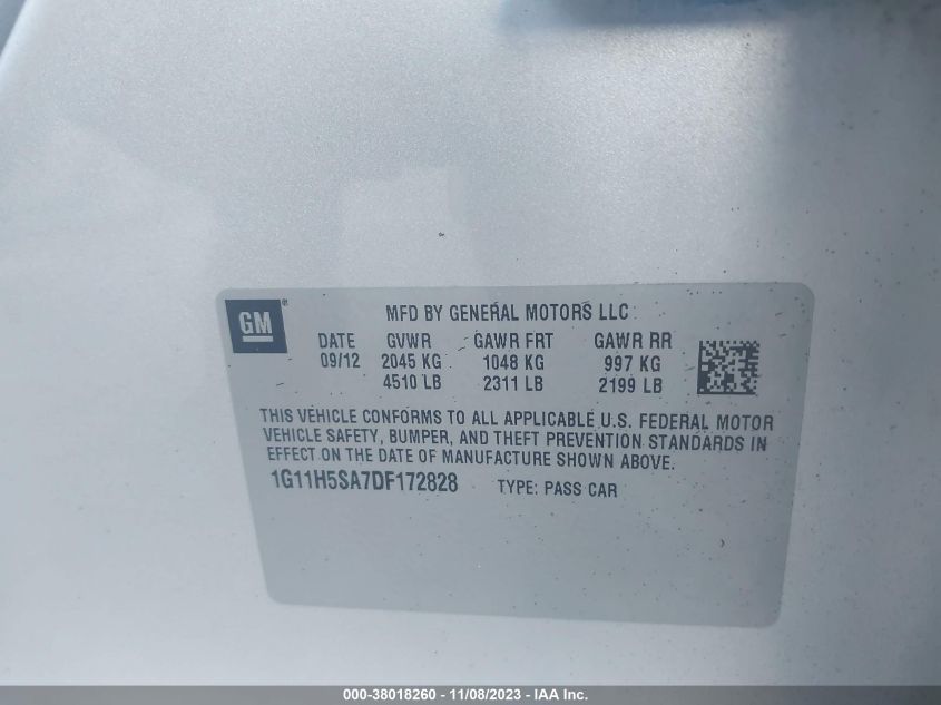 2013 CHEVROLET MALIBU 1LZ - 1G11H5SA7DF172828