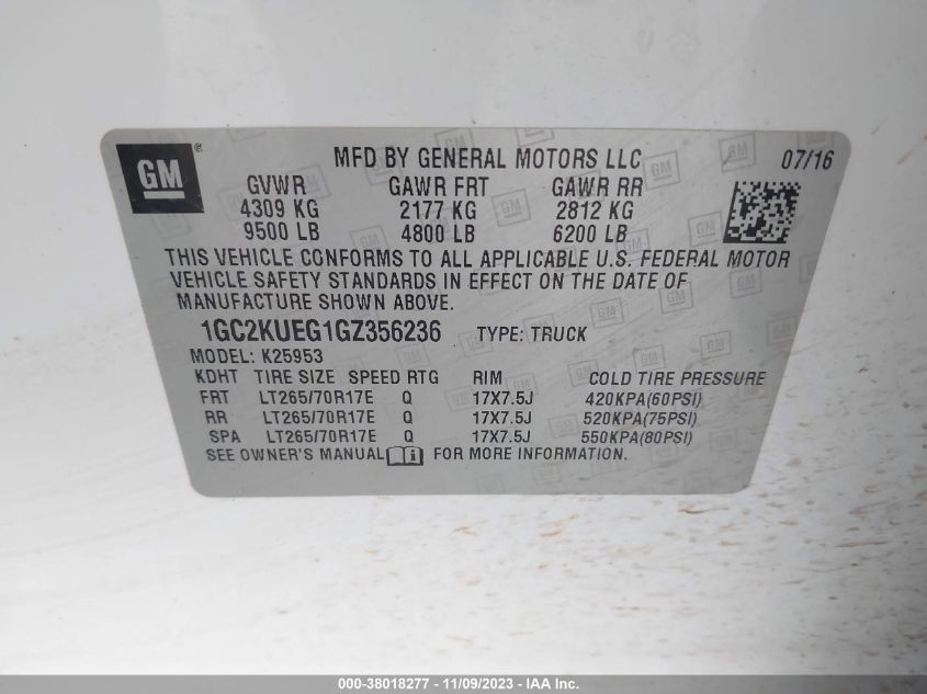 2016 CHEVROLET SILVERADO 2500HD WORK TRUCK - 1GC2KUEG1GZ356236