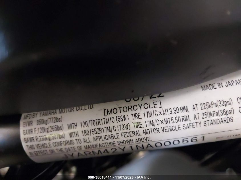 2022 YAMAHA MTM690 JYARM42Y1NA000561