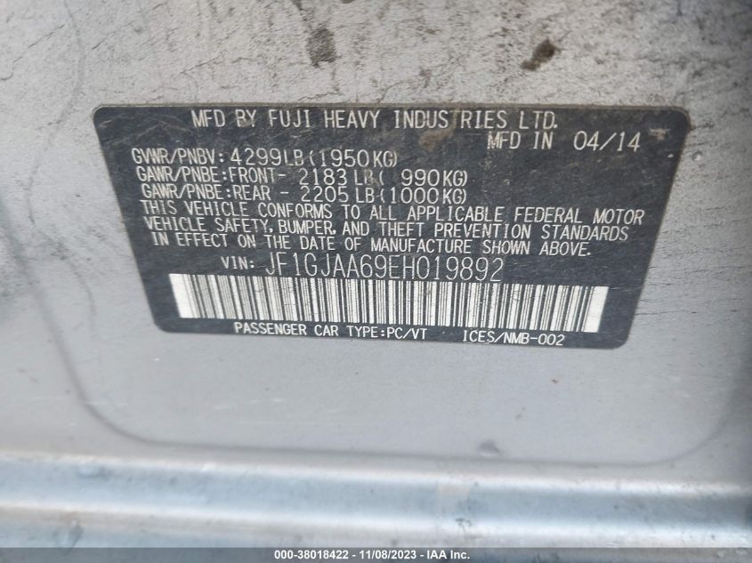 2014 SUBARU IMPREZA 2.0I - JF1GJAA69EH019892