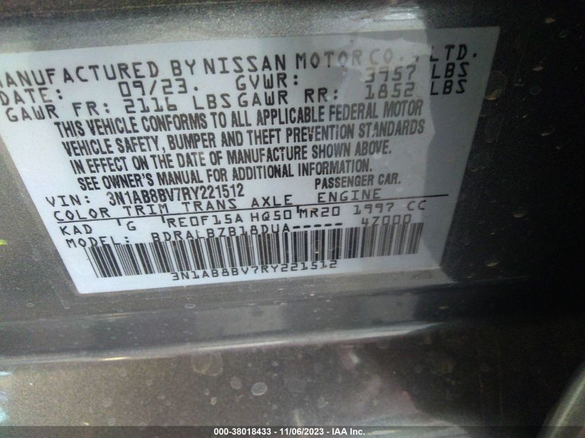 2024 NISSAN SENTRA S XTRONIC CVT - 3N1AB8BV7RY221512