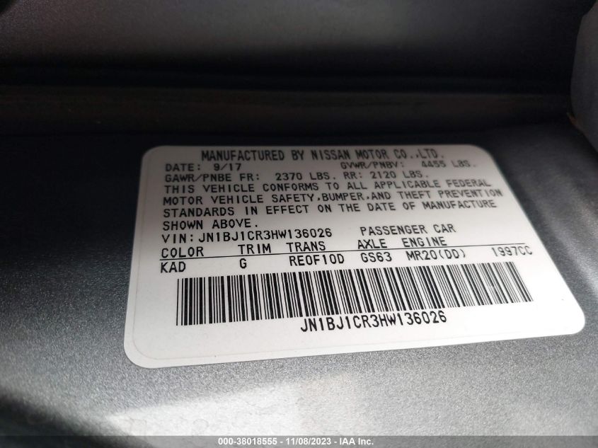 2017 NISSAN ROGUE SPORT S/SV/SL - JN1BJ1CR3HW136026