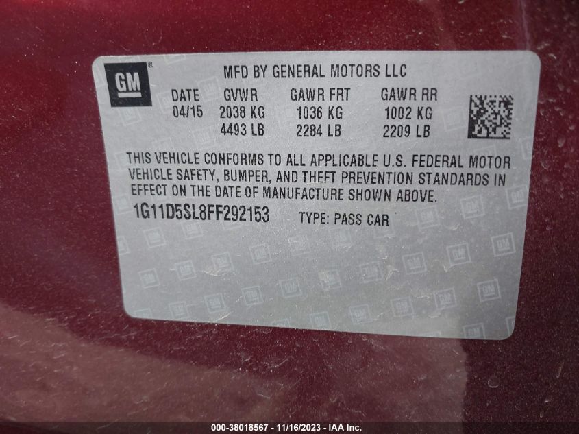 2015 CHEVROLET MALIBU 2LT - 1G11D5SL8FF292153