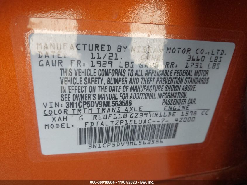 2021 NISSAN KICKS SR - 3N1CP5DV9ML563586