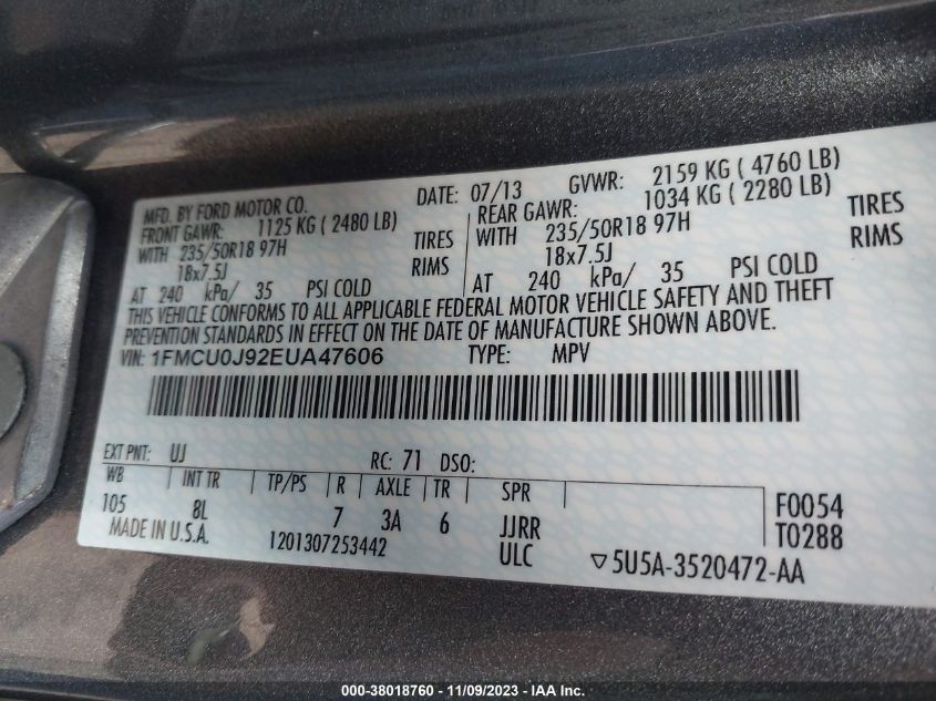 2014 FORD ESCAPE TITANIUM - 1FMCU0J92EUA47606