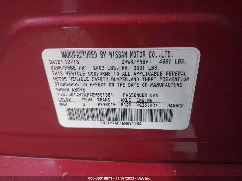 2014 INFINITI Q50 HYBRID SPORT - JN1AV7AP4EM691384