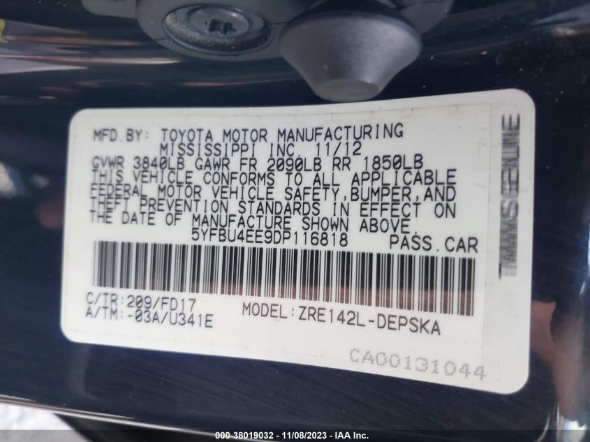 2013 TOYOTA COROLLA S - 5YFBU4EE9DP116818