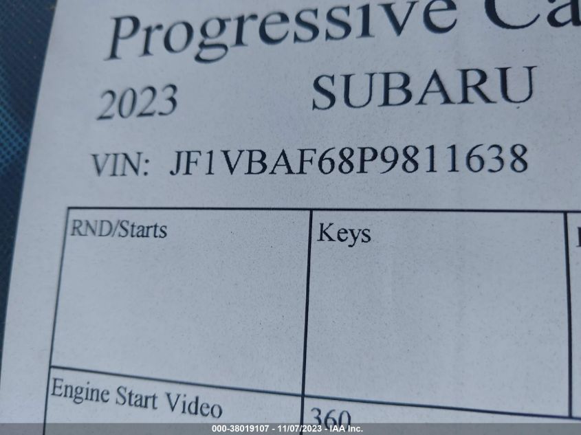 VIN JF1VBAF68P9811638 2023 SUBARU WRX PREMIUM