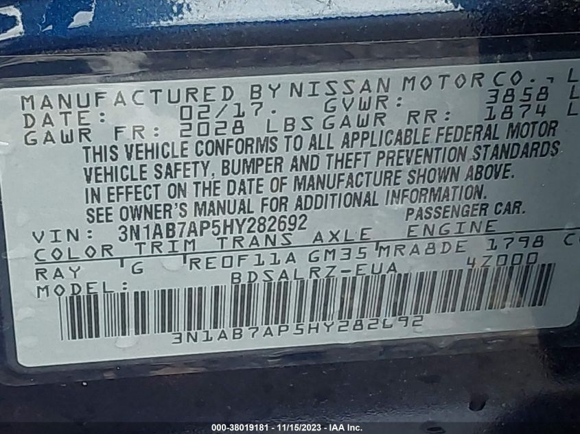 2017 NISSAN SENTRA SR - 3N1AB7AP5HY282692