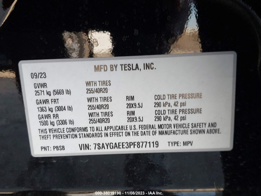 2023 TESLA MODEL Y - 7SAYGAEE3PF877119