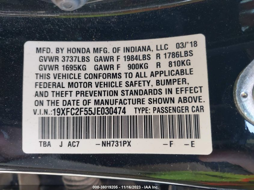 2018 HONDA CIVIC LX - 19XFC2F55JE030474