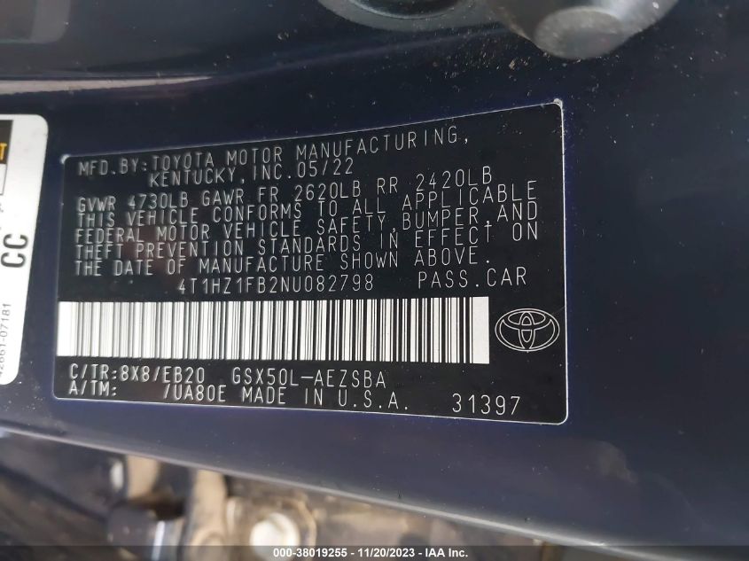 4T1HZ1FB2NU082798 | 2022 TOYOTA AVALON