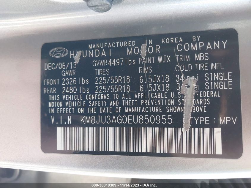 2014 HYUNDAI TUCSON LIMITED - KM8JU3AG0EU850955