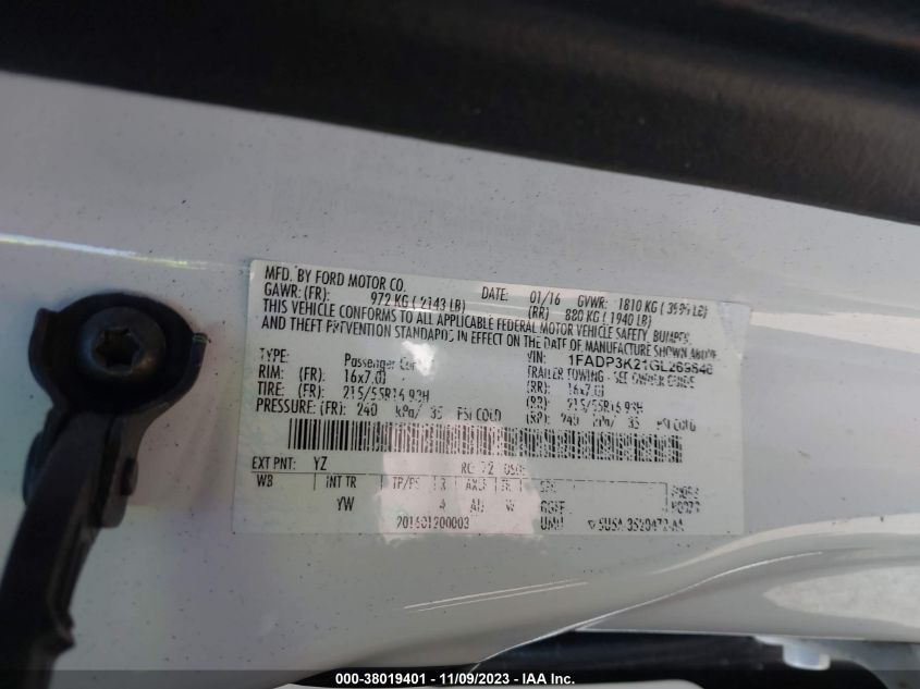 2016 FORD FOCUS SE - 1FADP3K21GL269846