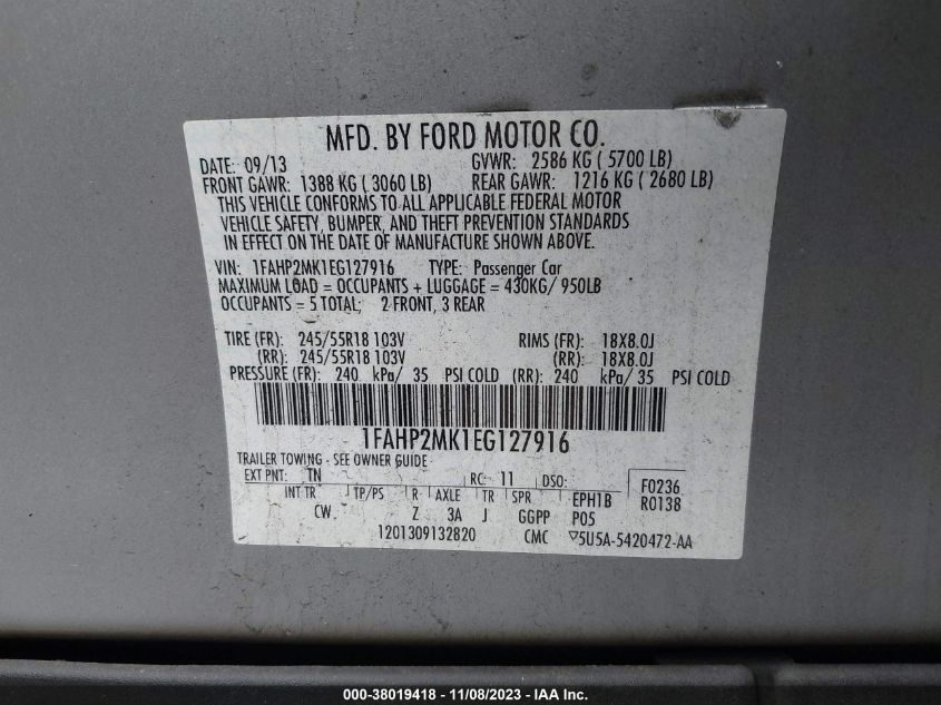 2014 FORD POLICE INTERCEPTOR - 1FAHP2MK1EG127916