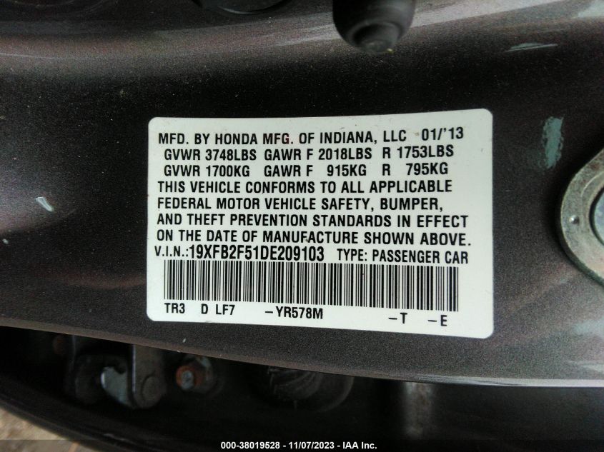 2013 HONDA CIVIC LX - 19XFB2F51DE209103