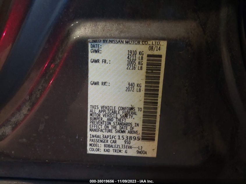 2015 NISSAN ALTIMA 2.5/S/SV/SL - 1N4AL3AP1FC153895