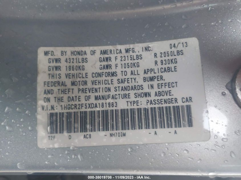 2013 HONDA ACCORD SPORT - 1HGCR2F5XDA181983
