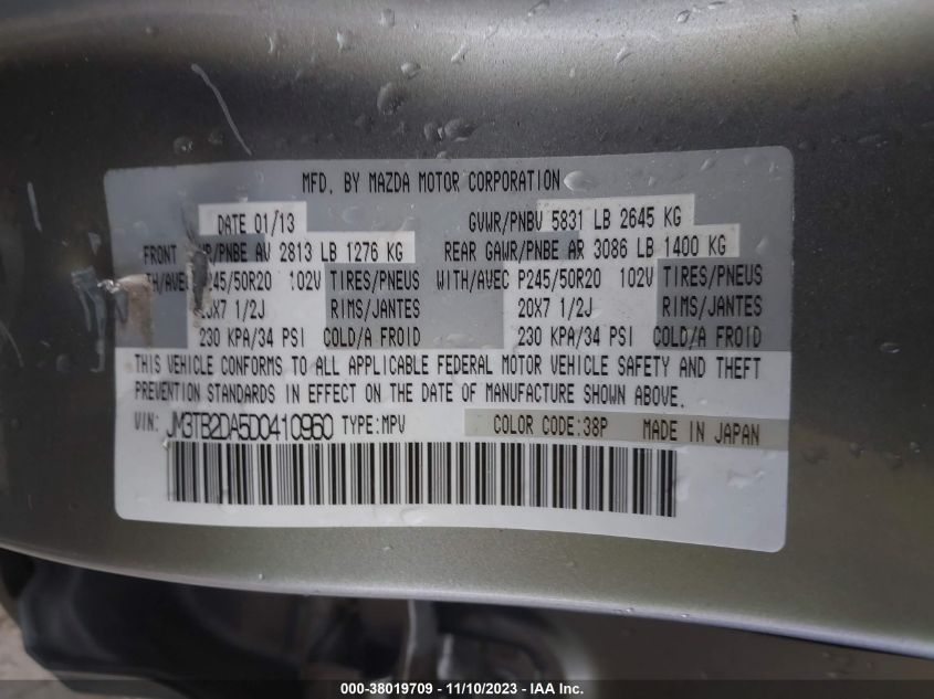 2013 MAZDA CX-9 GRAND TOURING - JM3TB2DA5D0410960