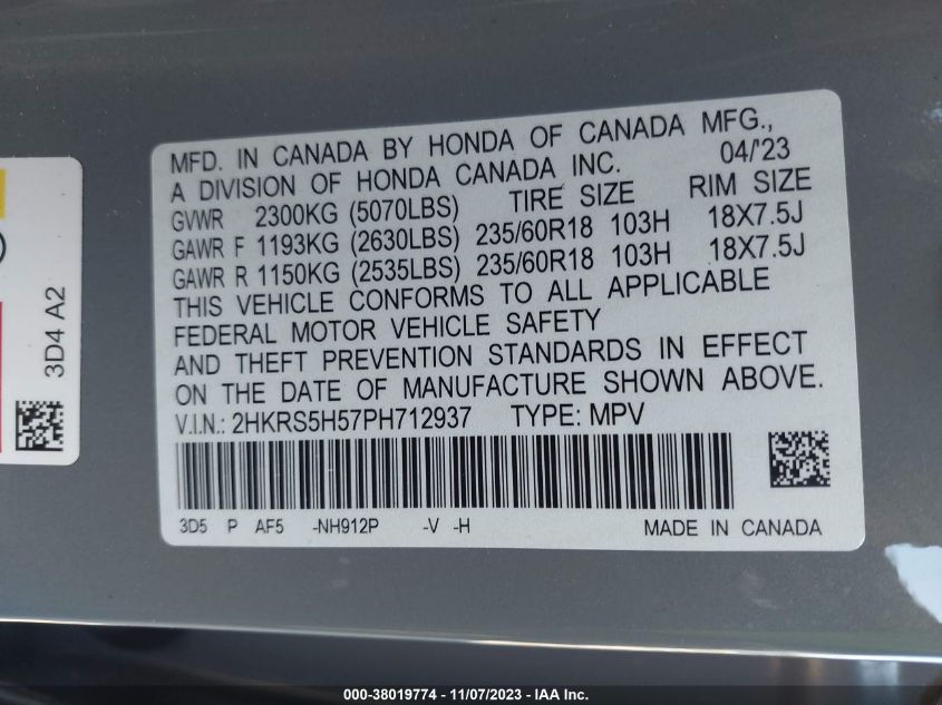 2023 HONDA CR-V SPORT - 2HKRS5H57PH712937