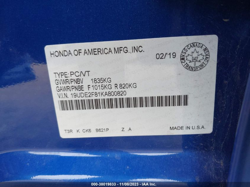 2019 ACURA ILX PREMIUM A-SPEC/TECHNOLOGY - 19UDE2F81KA800820