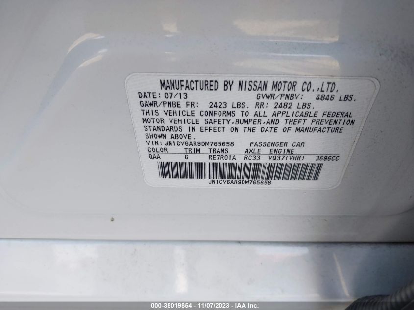 2013 INFINITI G37 SEDAN X JN1CV6AR9DM765658