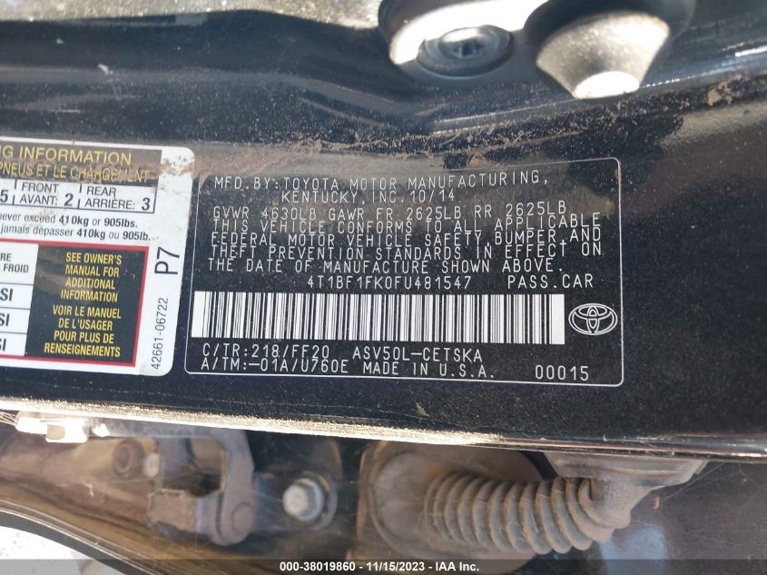 2015 TOYOTA CAMRY SE - 4T1BF1FK0FU481547