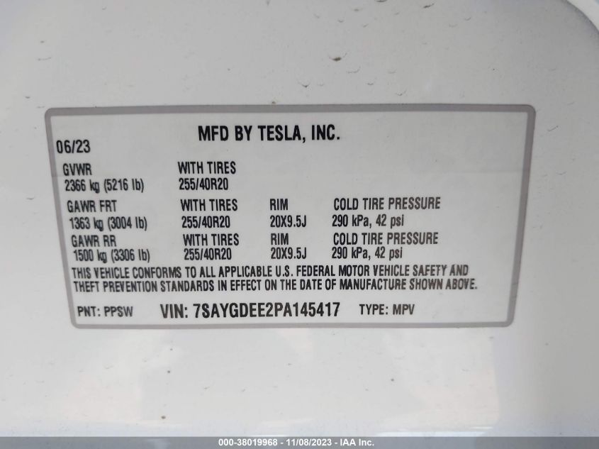 2023 TESLA MODEL Y - 7SA5GDEE2PA145417