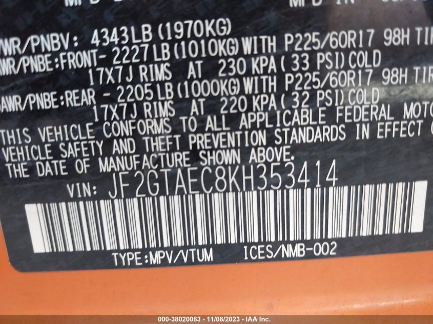 2019 SUBARU CROSSTREK PREMIUM - JF2GTAEC8KH353414