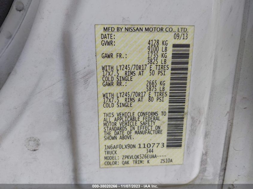 2013 NISSAN NV 2500/3500 1N6AF0LX9DN110773