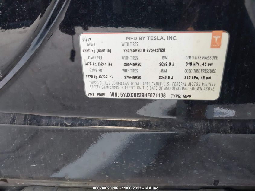 2017 TESLA MODEL X - 5YJXCBE29HF071108