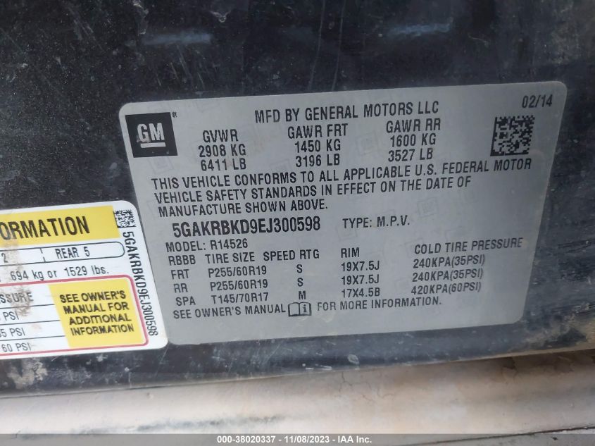 2014 BUICK ENCLAVE - 5GAKRBKD9EJ300598