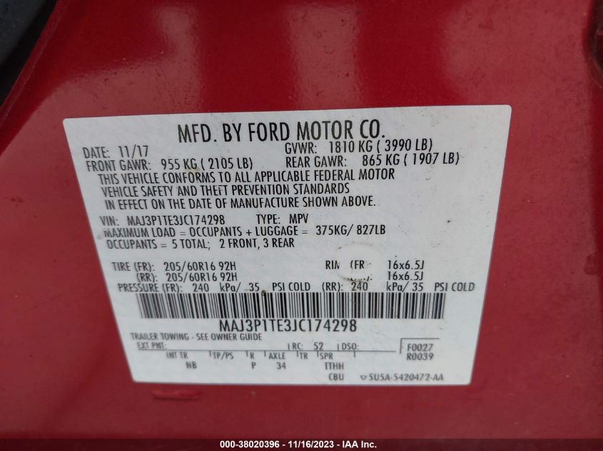 2018 FORD ECOSPORT SE - MAJ3P1TE3JC174298