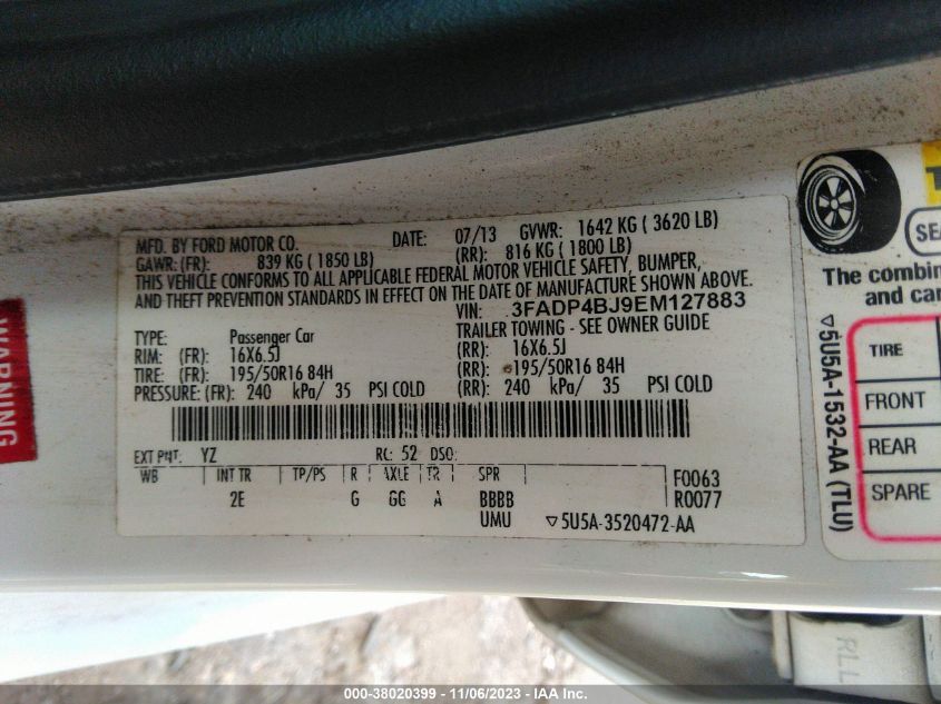 2014 FORD FIESTA SE - 3FADP4BJ9EM127883