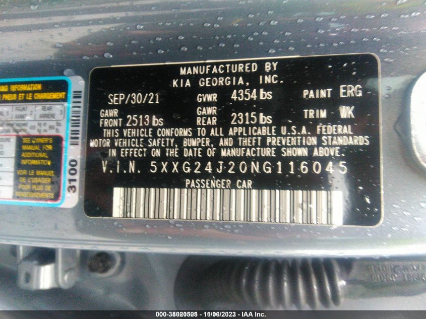 2022 KIA K5 LX - 5XXG24J20NG116045